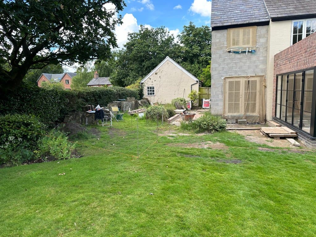 New patio, pond and flower beds combined into one design on Goughs Lane, Knutsford